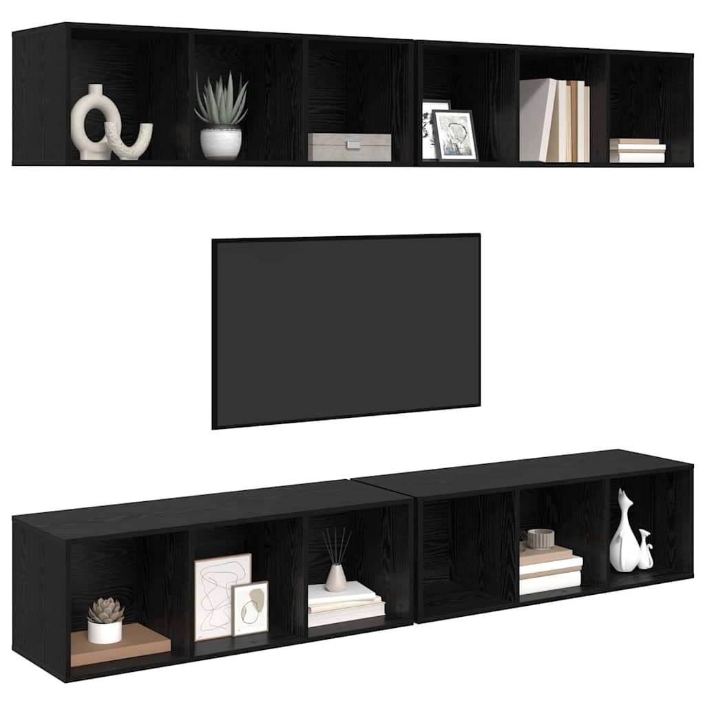 Set TV komoda Zidne 4 pcs Crni hrast 37 x 37 x 107 cm
