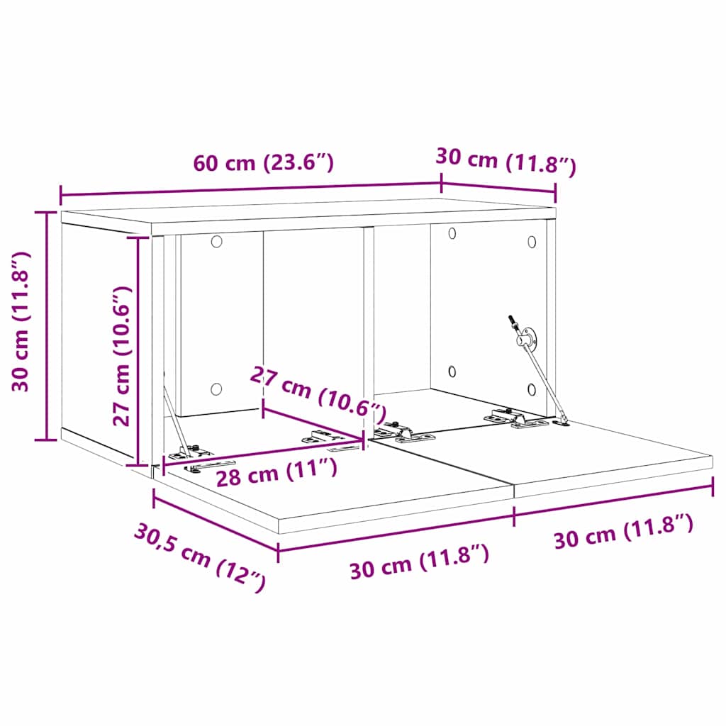 Set TV komoda Zidne 4 pcs Staro drvo 60 x 30 x 30 cm