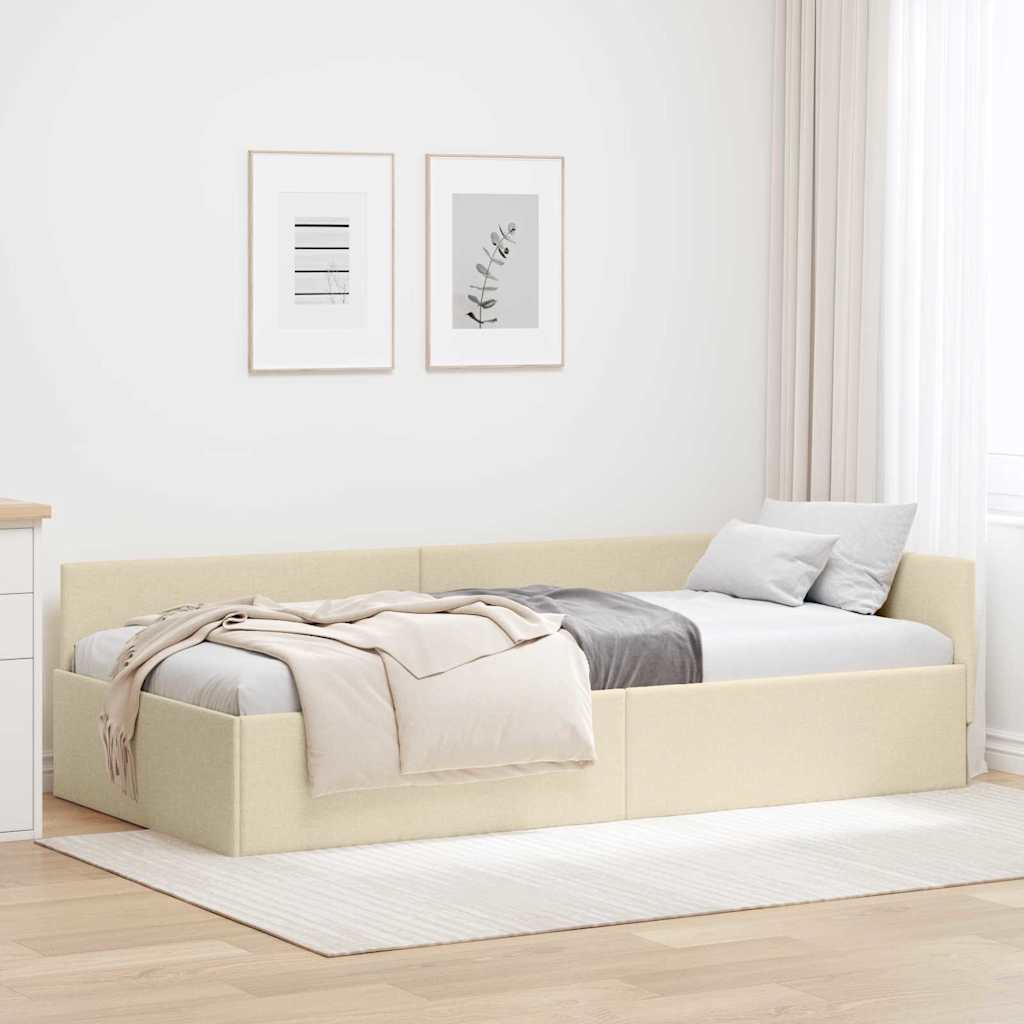 Kutni okvir kreveta s uzglavljem Krema 80 cm x 200 cm tkanina