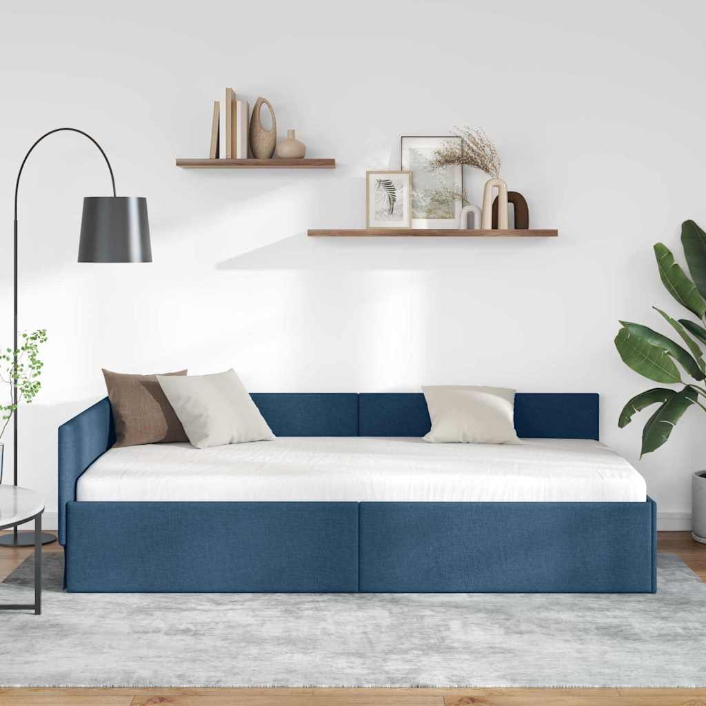 Kutni okvir kreveta s uzglavljem Plava 80 cm x 200 cm tkanina