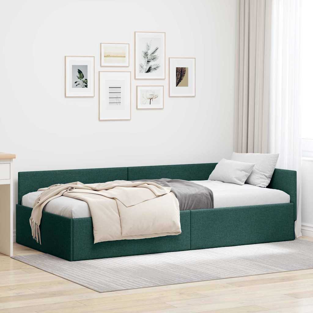 Kutni okvir kreveta Tamnozelena 90 cm x 200 cm tkanina