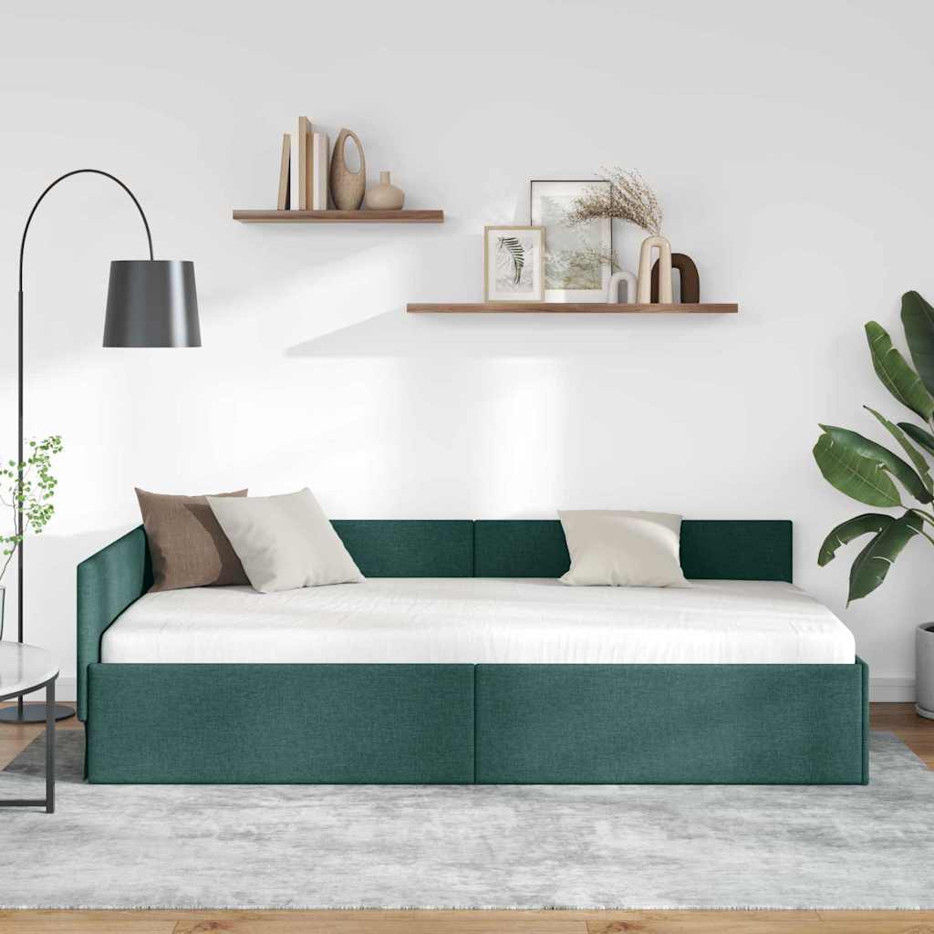 Kutni okvir kreveta Tamnozelena 90 cm x 200 cm tkanina