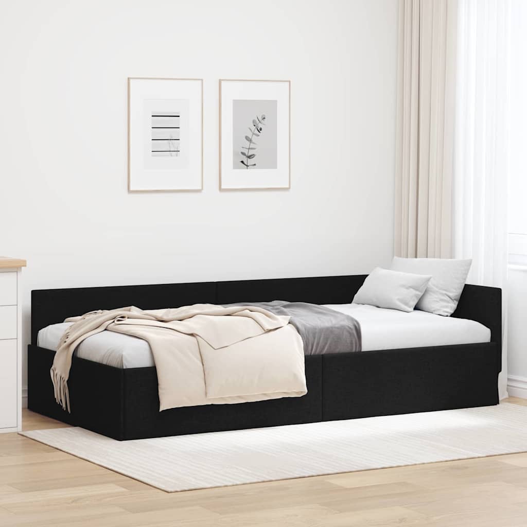 Kutni okvir kreveta s uzglavljem Crna 100 cm x 200 cm tkanina