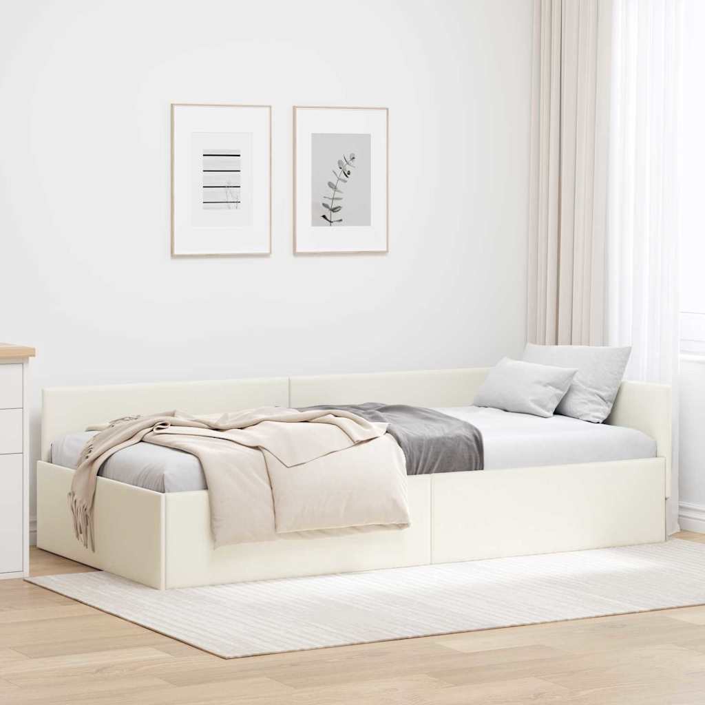 Kutni okvir kreveta s uzglavljem Krema 80 cm x 200 cm Baršun
