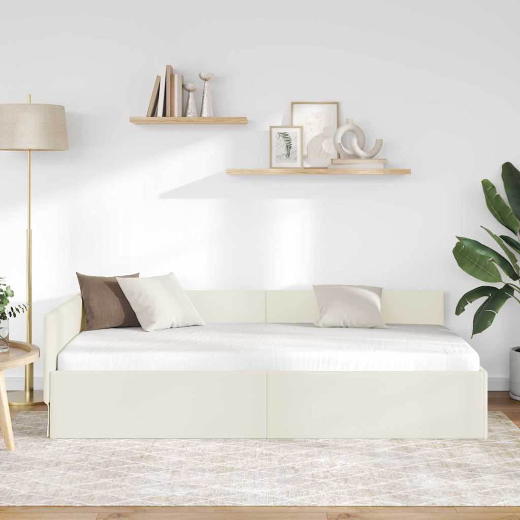 Kutni okvir kreveta s uzglavljem Krema 80 cm x 200 cm Baršun