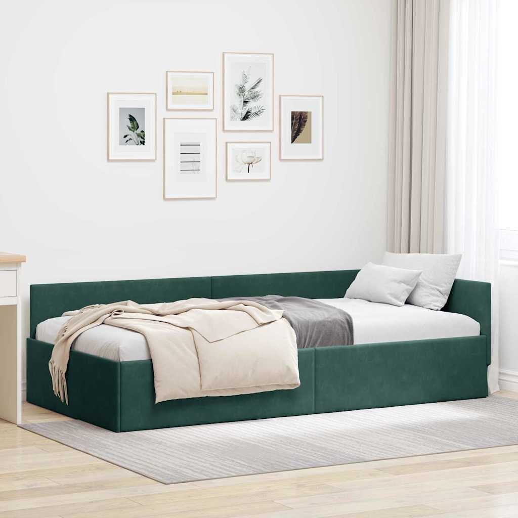 Kutni okvir kreveta Tamnozelena 90 cm x 190 cm Baršun