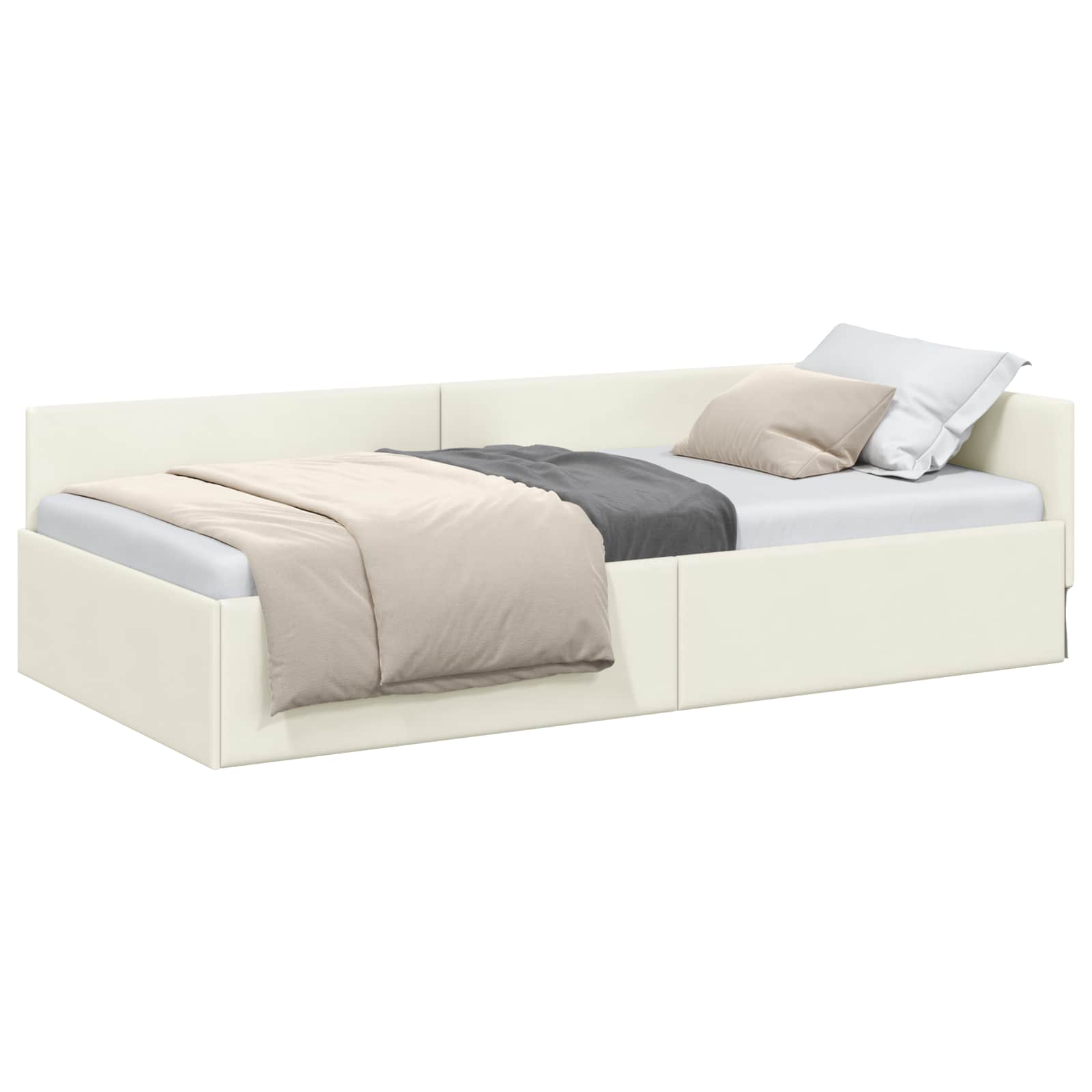 Kutni okvir kreveta s uzglavljem Krema 90 cm x 190 cm Baršun