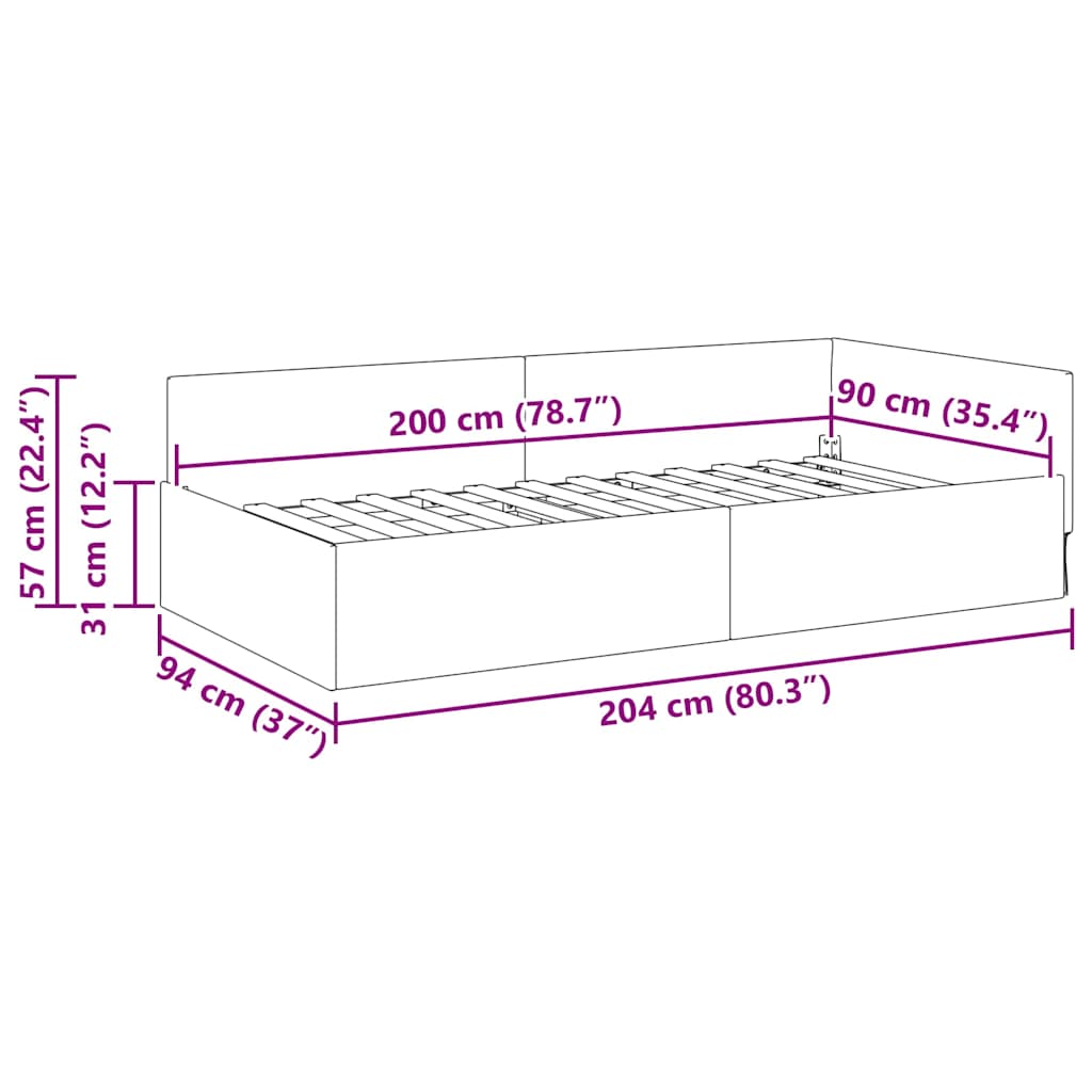 Kutni okvir kreveta s uzglavljem Plava 90 cm x 200 cm Baršun