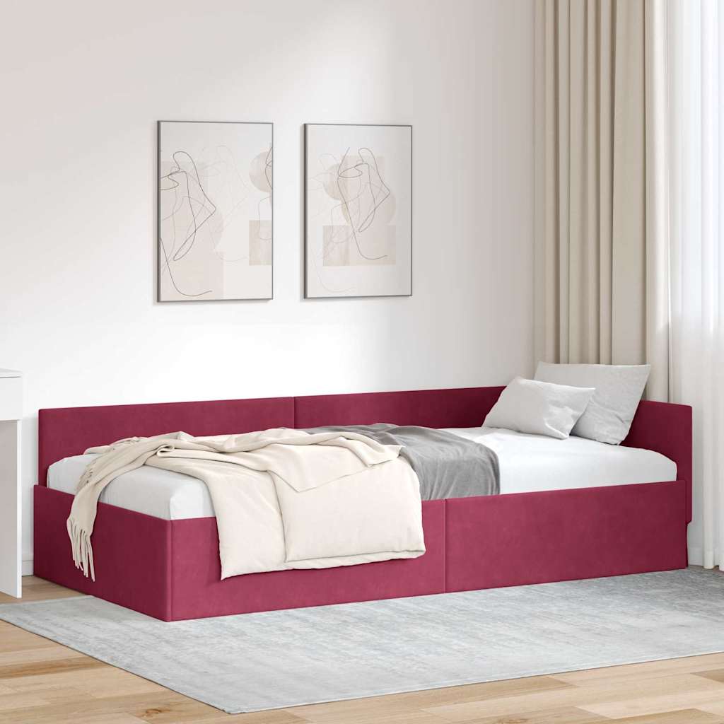 Kutni okvir kreveta Vinska crvena 90 cm x 200 cm Baršun