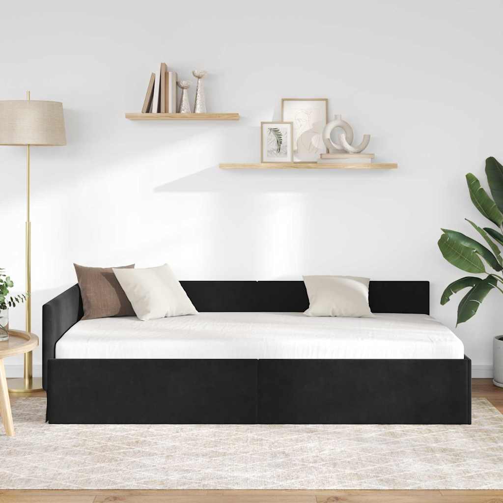 Kutni okvir kreveta s uzglavljem Crna 90 cm x 200 cm Baršun