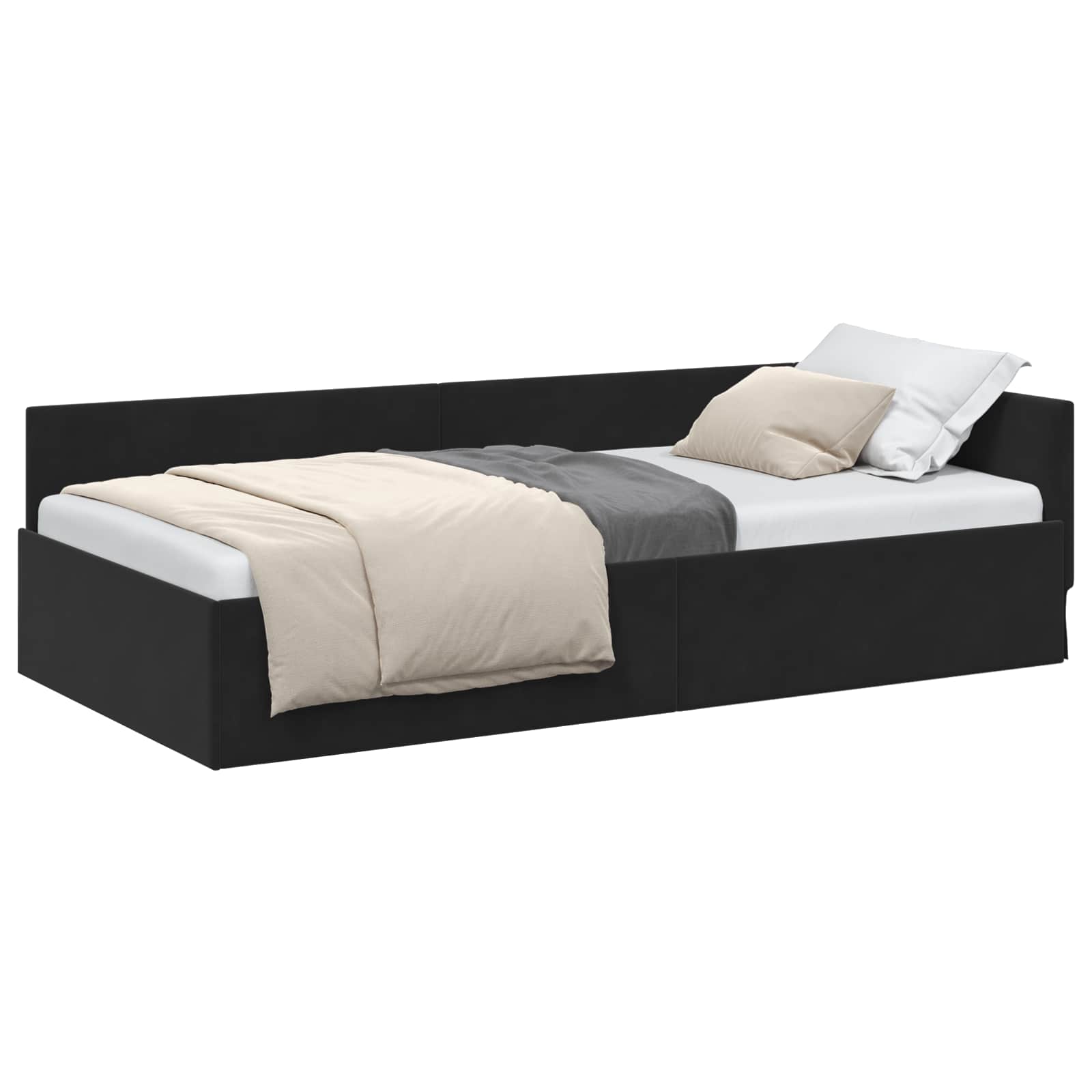 Kutni okvir kreveta s uzglavljem Crna 90 cm x 200 cm Baršun