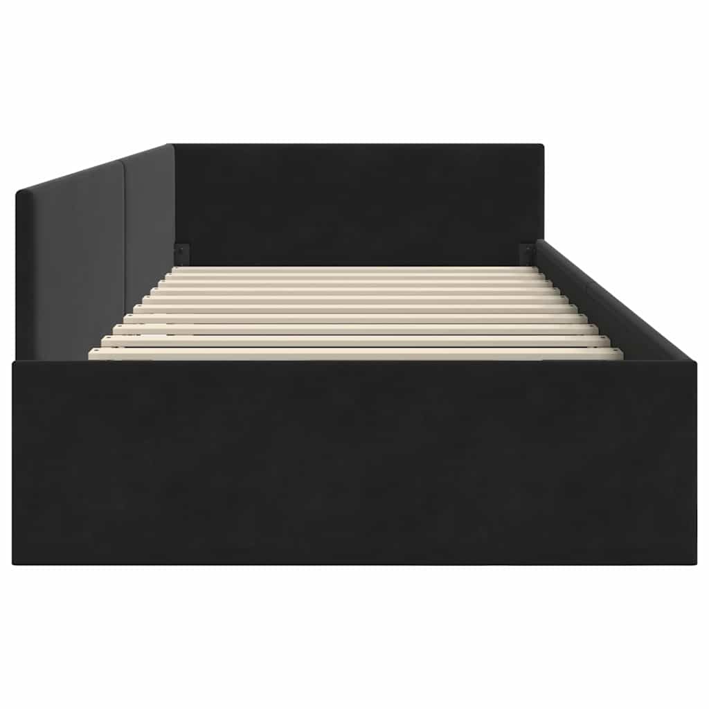 Kutni okvir kreveta s uzglavljem Crna 90 cm x 200 cm Baršun