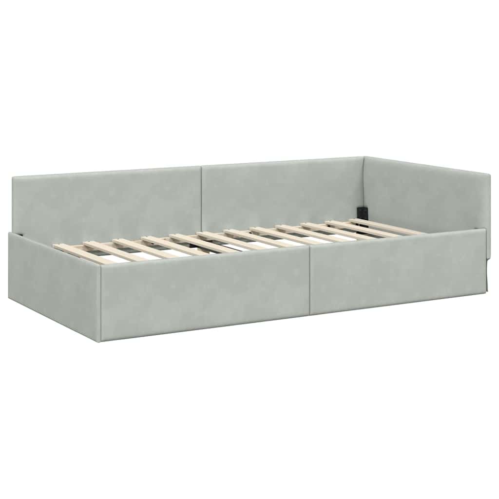 Kutni okvir kreveta Svijetlo siva 100 cm x 200 cm Baršun
