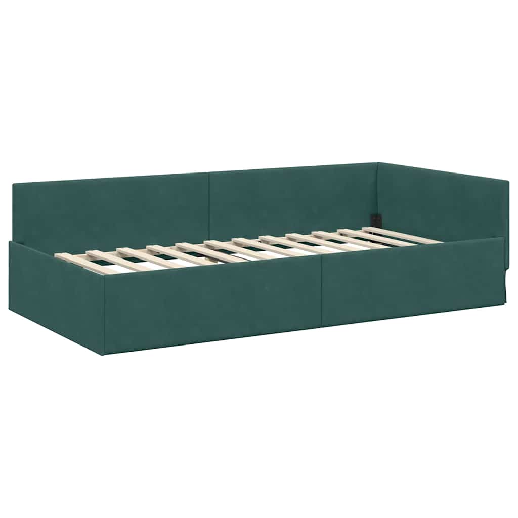 Kutni okvir kreveta Tamnozelena 100 cm x 200 cm Baršun
