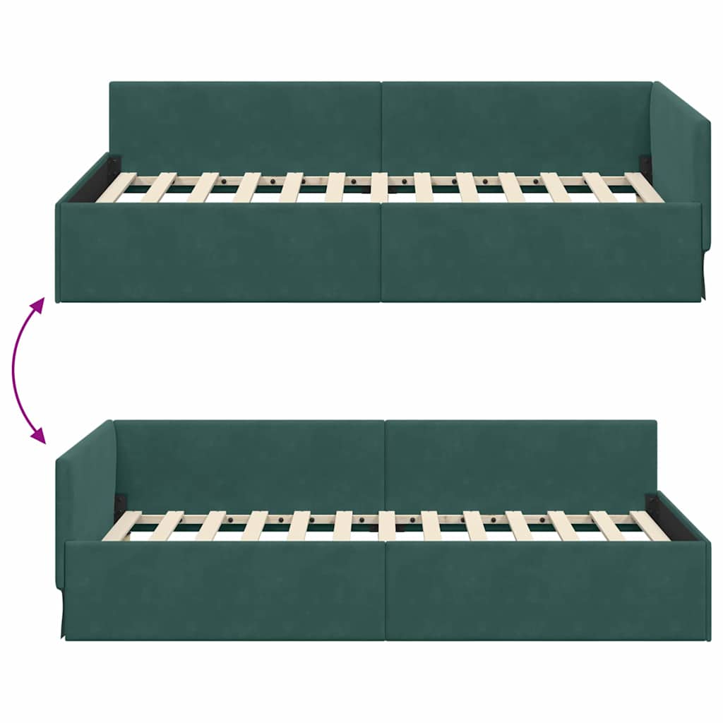 Kutni okvir kreveta Tamnozelena 100 cm x 200 cm Baršun