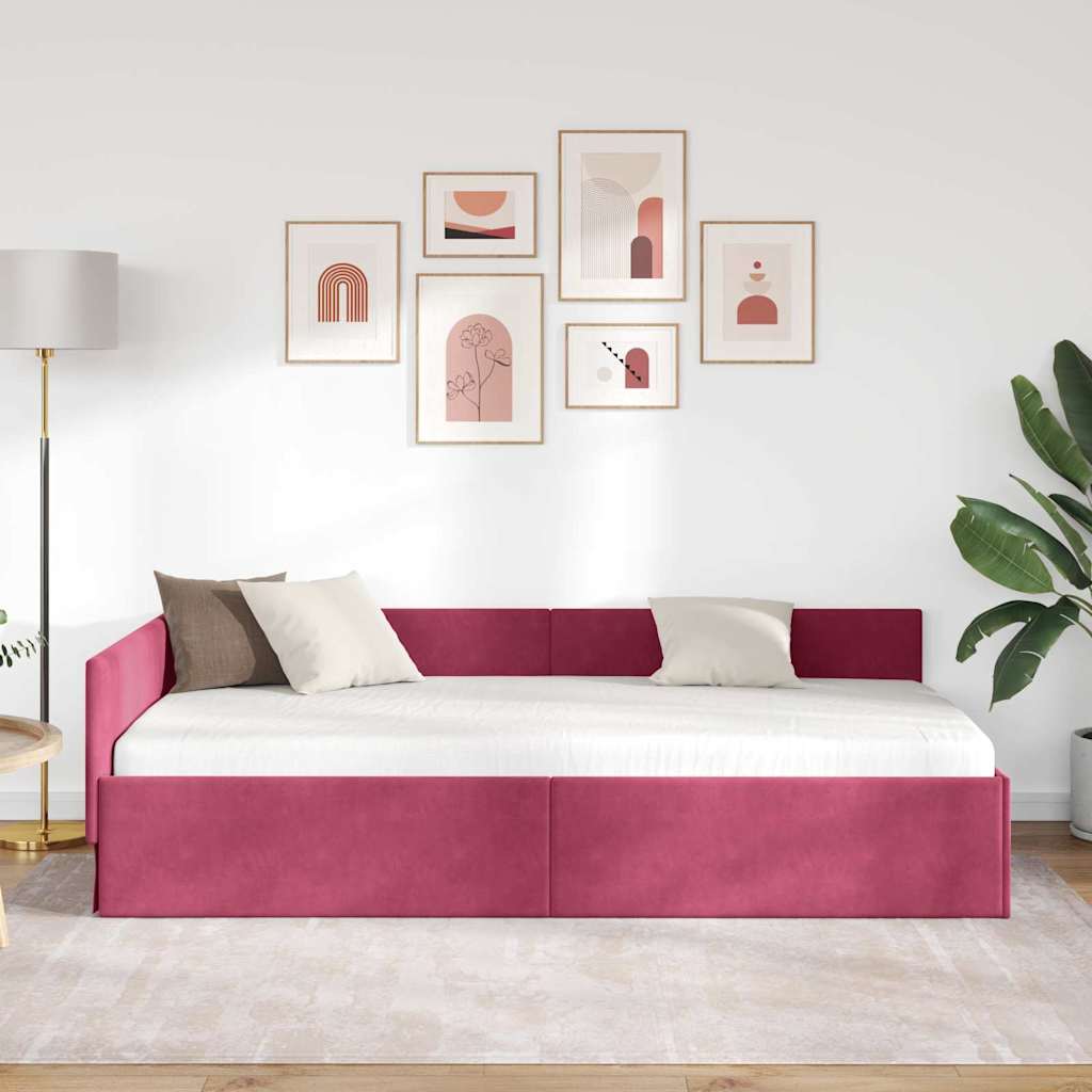 Kutni okvir kreveta Vinska crvena 100 cm x 200 cm Baršun