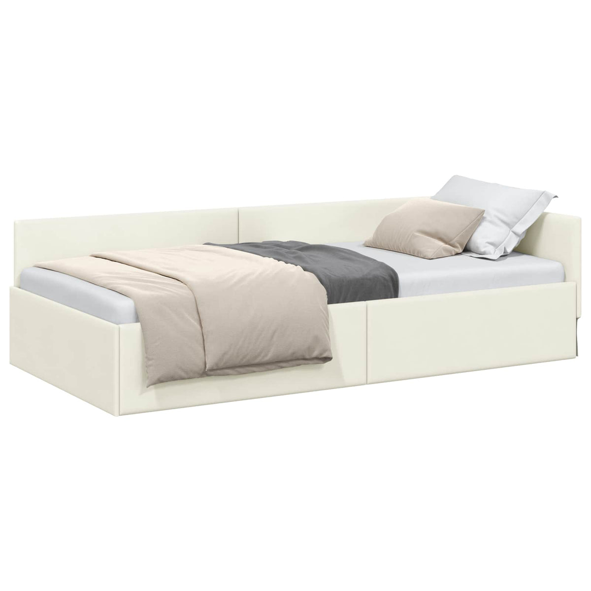 Kutni okvir kreveta s uzglavljem Krema 100 cm x 200 cm Baršun