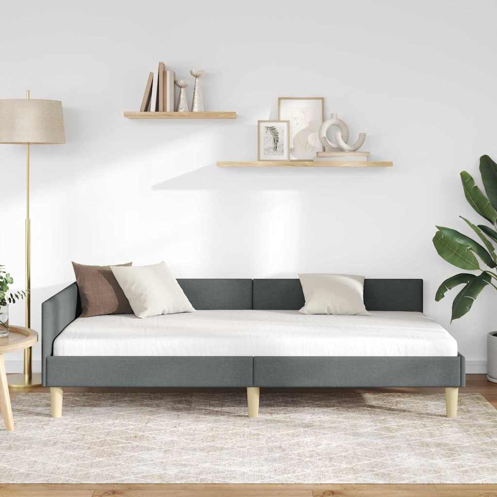 Kutni okvir kreveta Tamno siva 90 x 190 cm tkanina