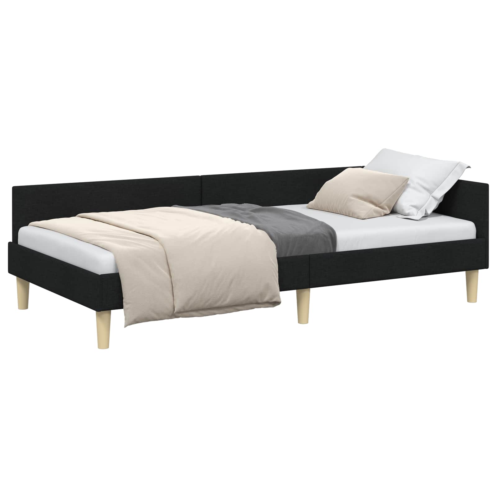 Kutni okvir kreveta Crna 90 x 190 cm tkanina