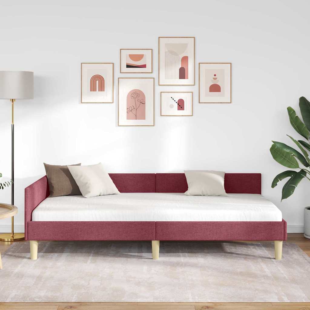 Kutni okvir kreveta Vinska crvena 90 x 200 cm tkanina