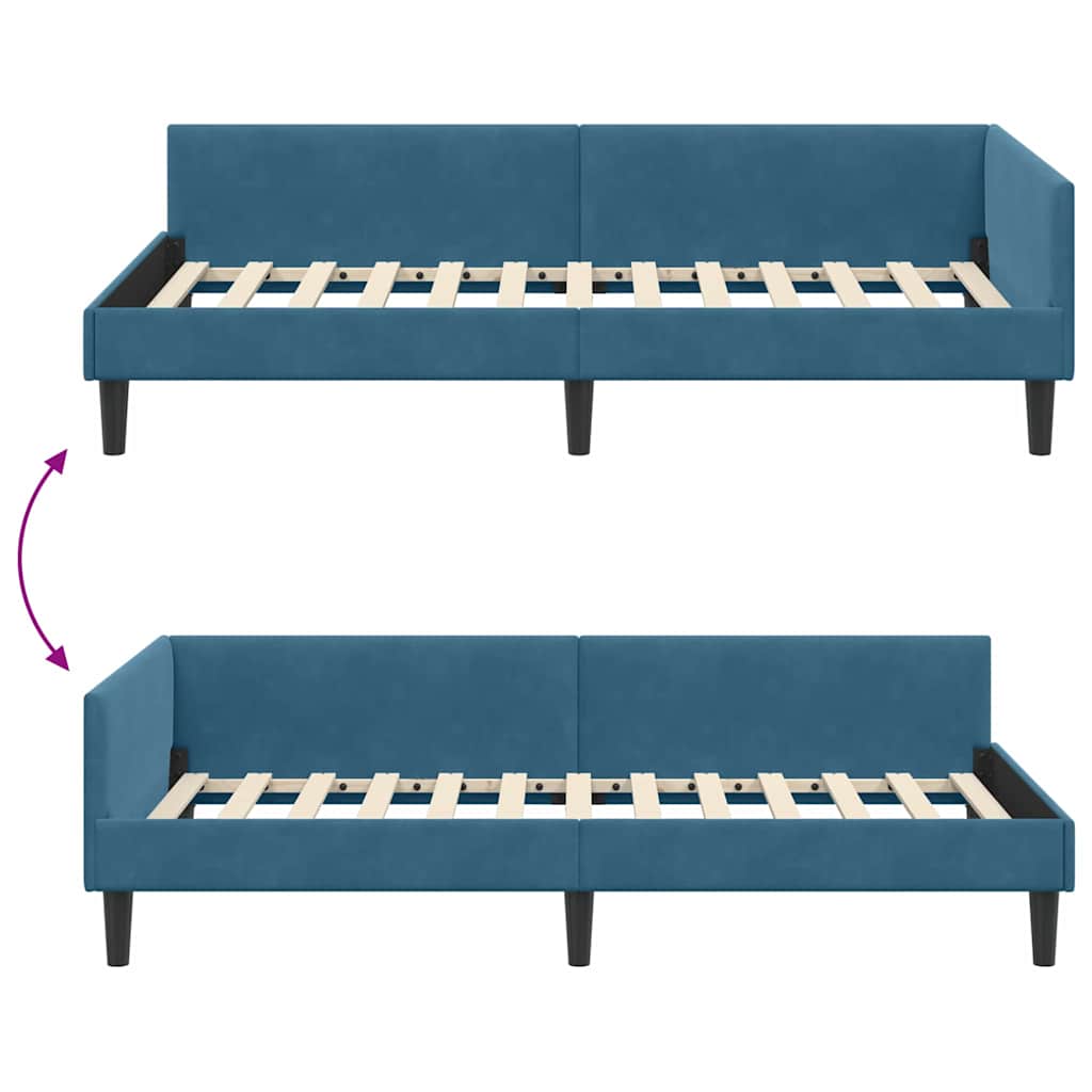 Kutni okvir kreveta s uzglavljem Plava 80 cm x 200 cm Baršun
