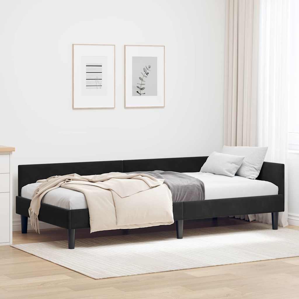 Kutni okvir kreveta s uzglavljem Crna 80 cm x 200 cm Baršun