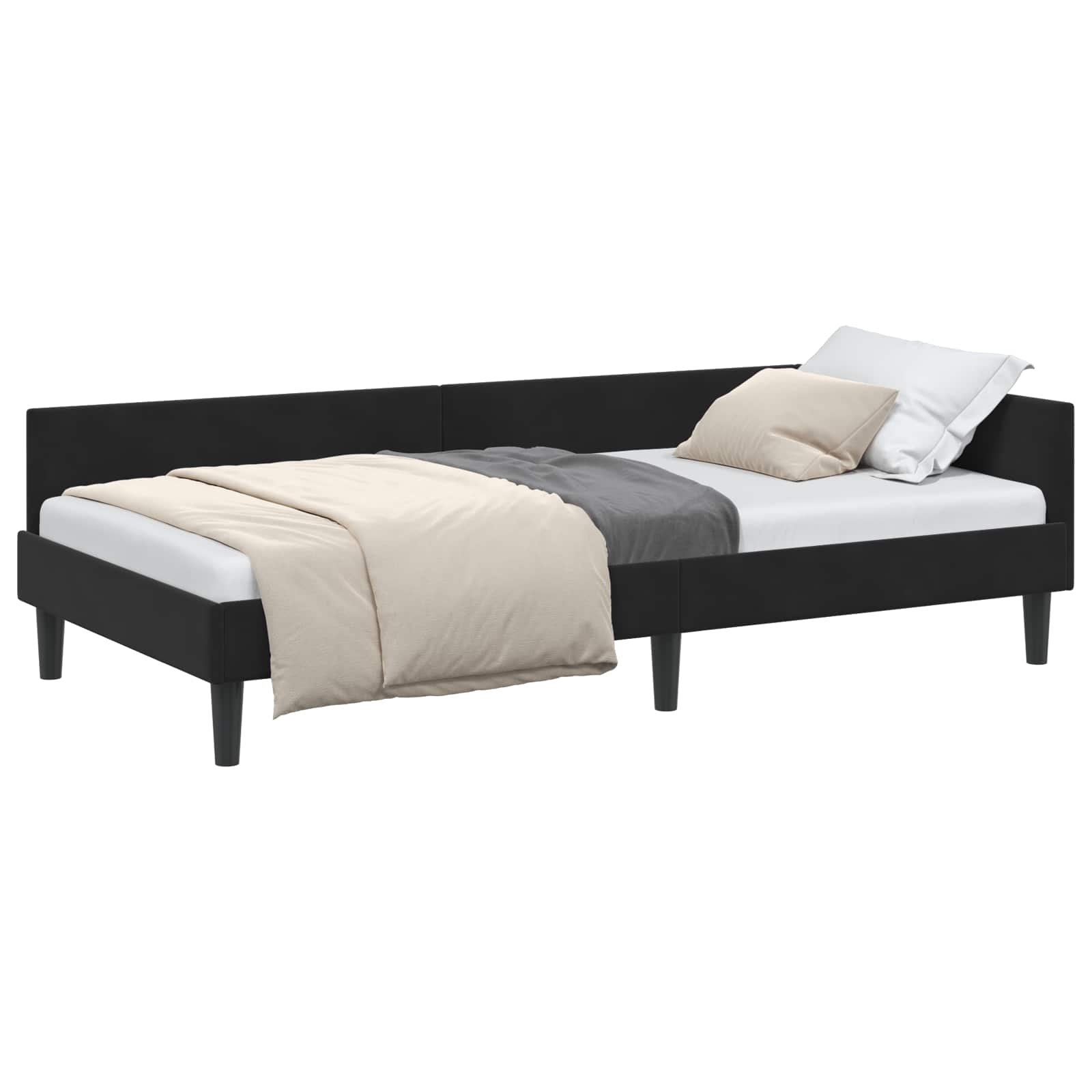 Kutni okvir kreveta s uzglavljem Crna 80 cm x 200 cm Baršun