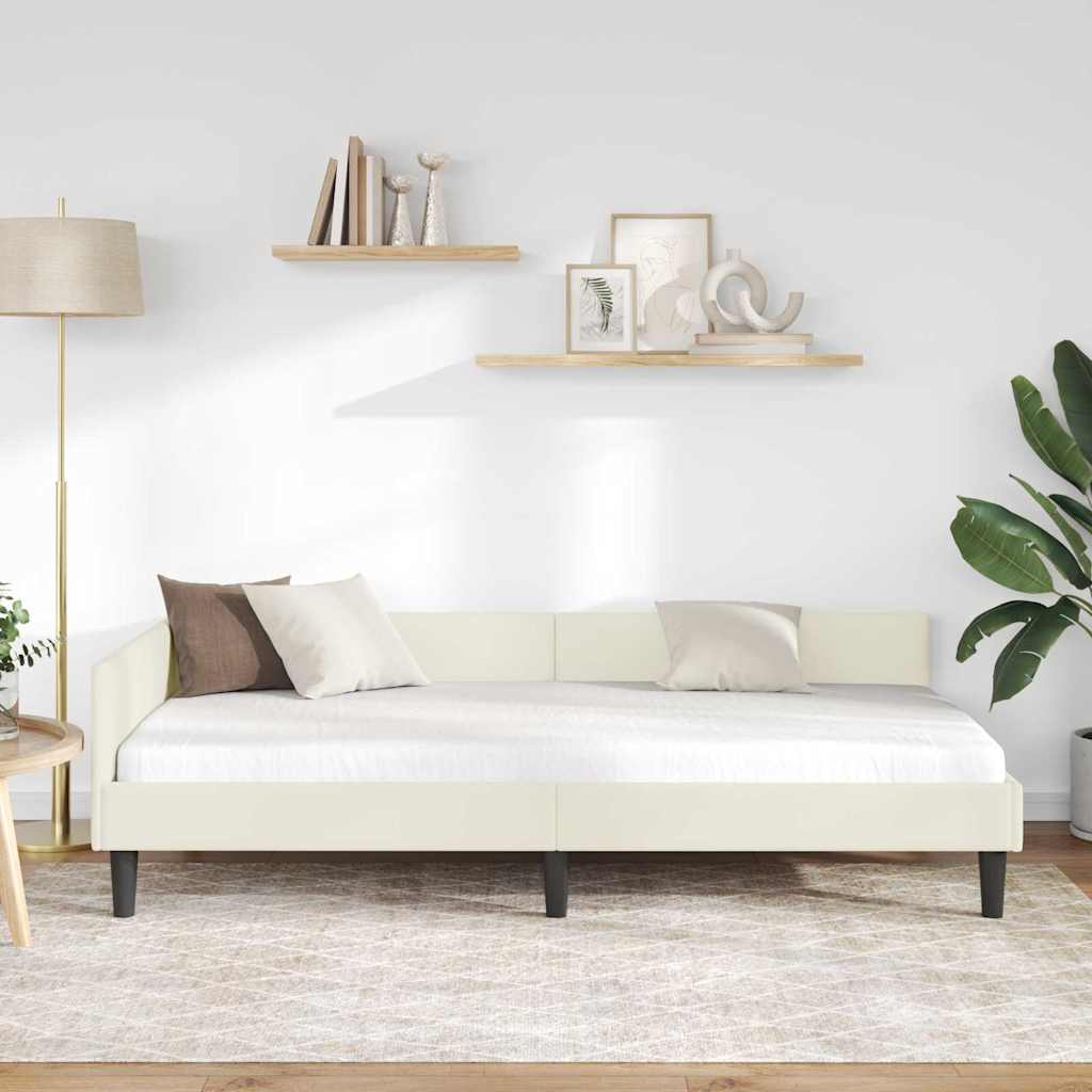 Kutni okvir kreveta s uzglavljem Krema 80 cm x 200 cm Baršun