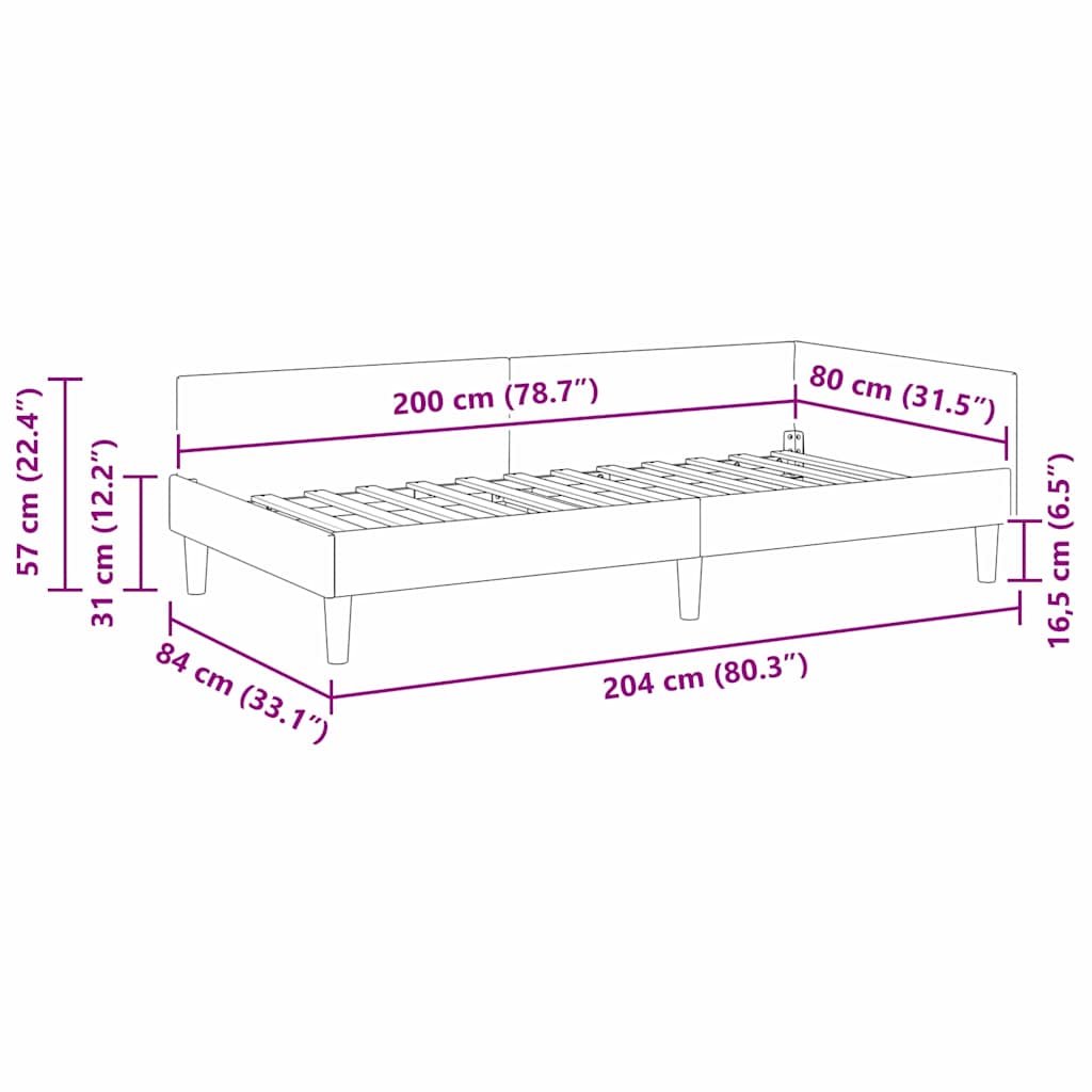 Kutni okvir kreveta s uzglavljem Krema 80 cm x 200 cm Baršun