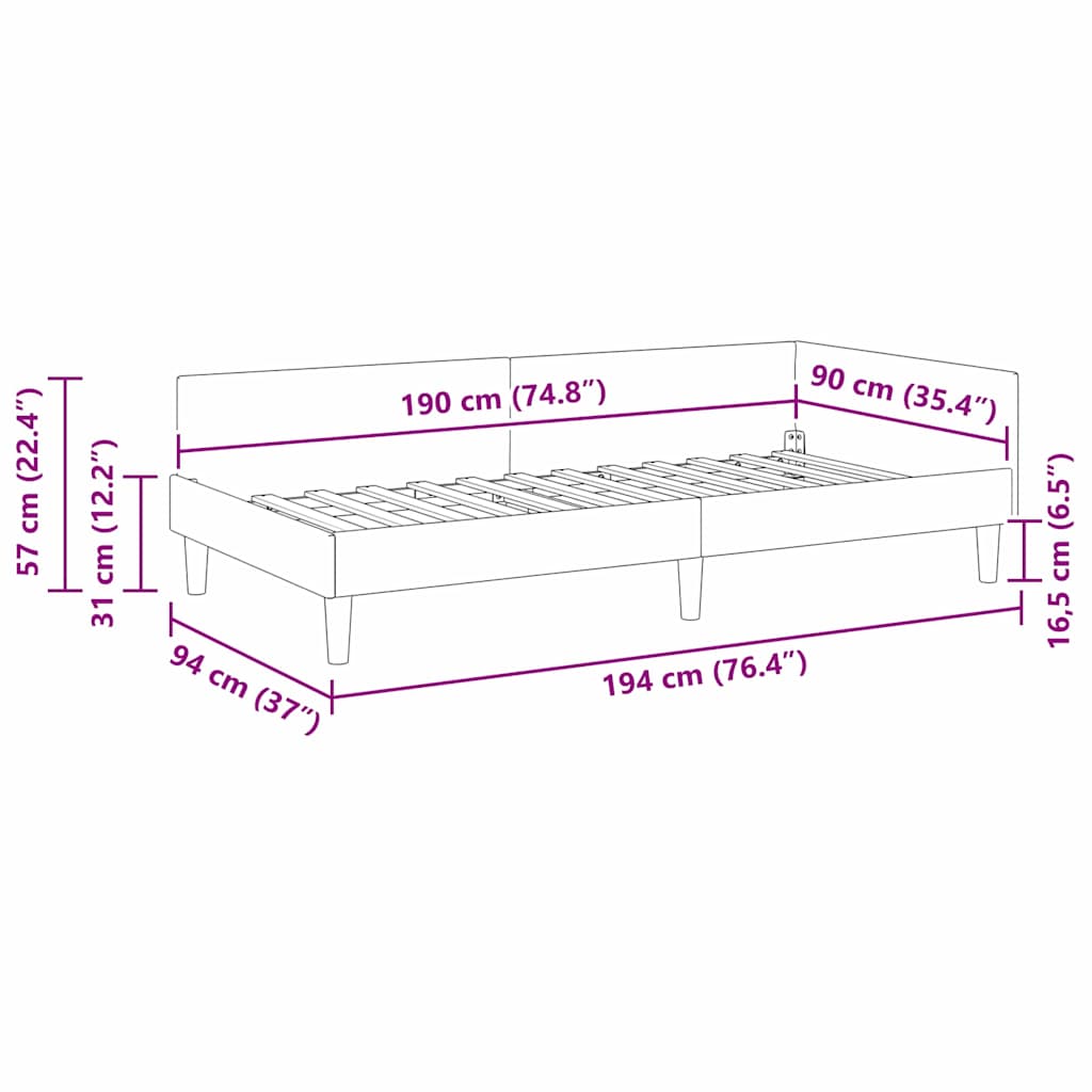 Kutni okvir kreveta Tamno siva 90 cm x 190 cm Baršun
