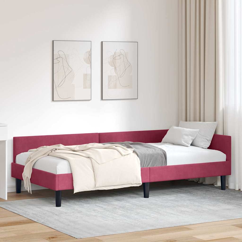 Kutni okvir kreveta Vinska crvena 90 cm x 190 cm Baršun