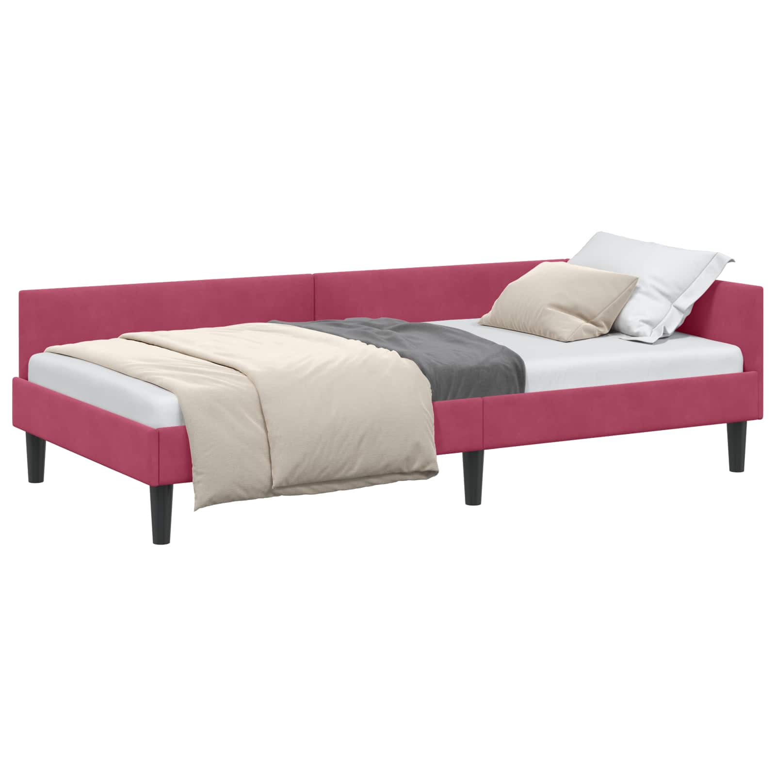 Kutni okvir kreveta Vinska crvena 90 cm x 190 cm Baršun