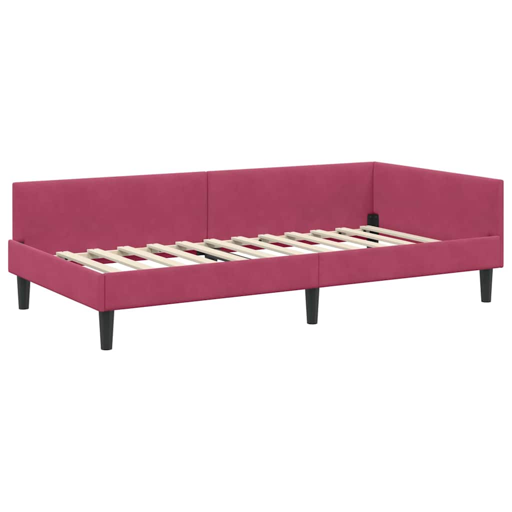 Kutni okvir kreveta Vinska crvena 90 cm x 190 cm Baršun