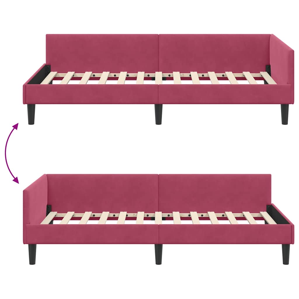 Kutni okvir kreveta Vinska crvena 90 cm x 190 cm Baršun