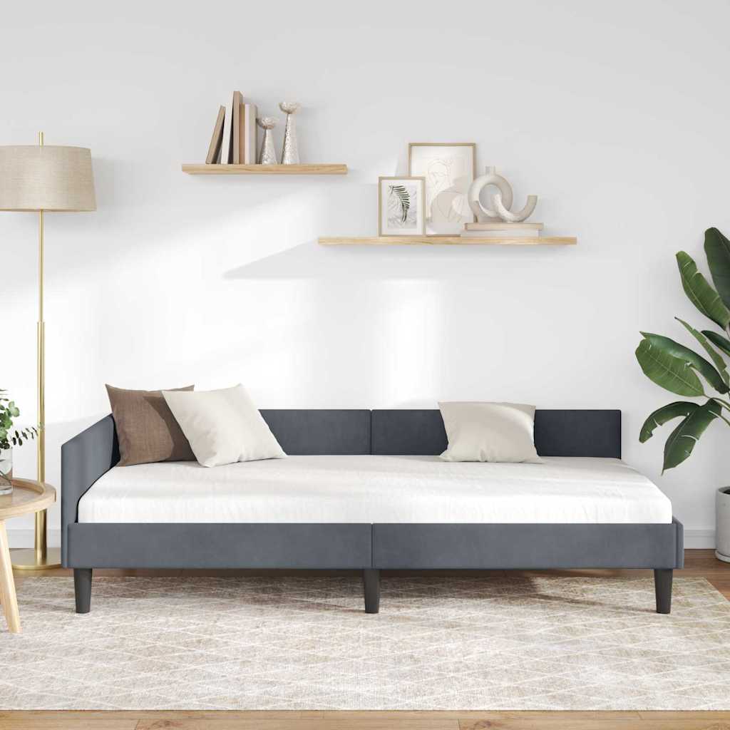 Kutni okvir kreveta Tamno siva 90 cm x 200 cm Baršun