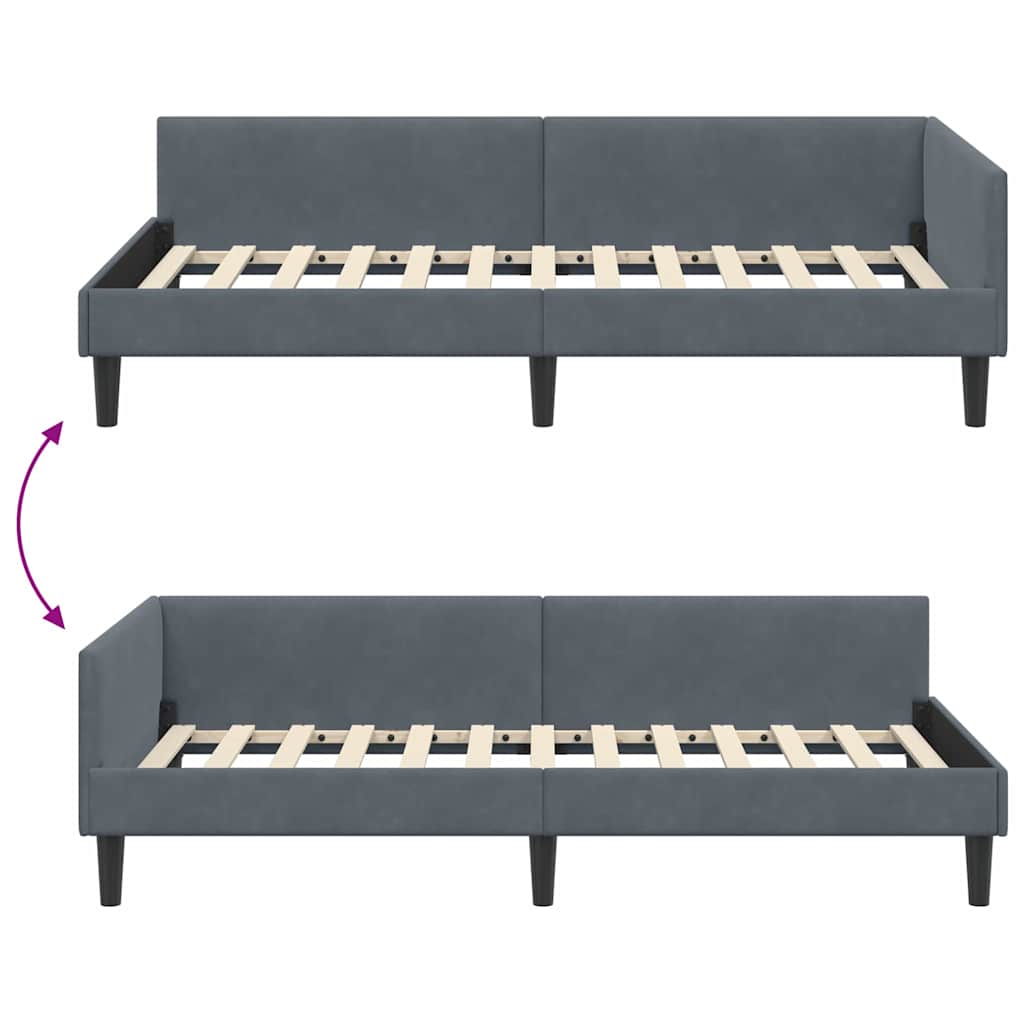 Kutni okvir kreveta Tamno siva 90 cm x 200 cm Baršun