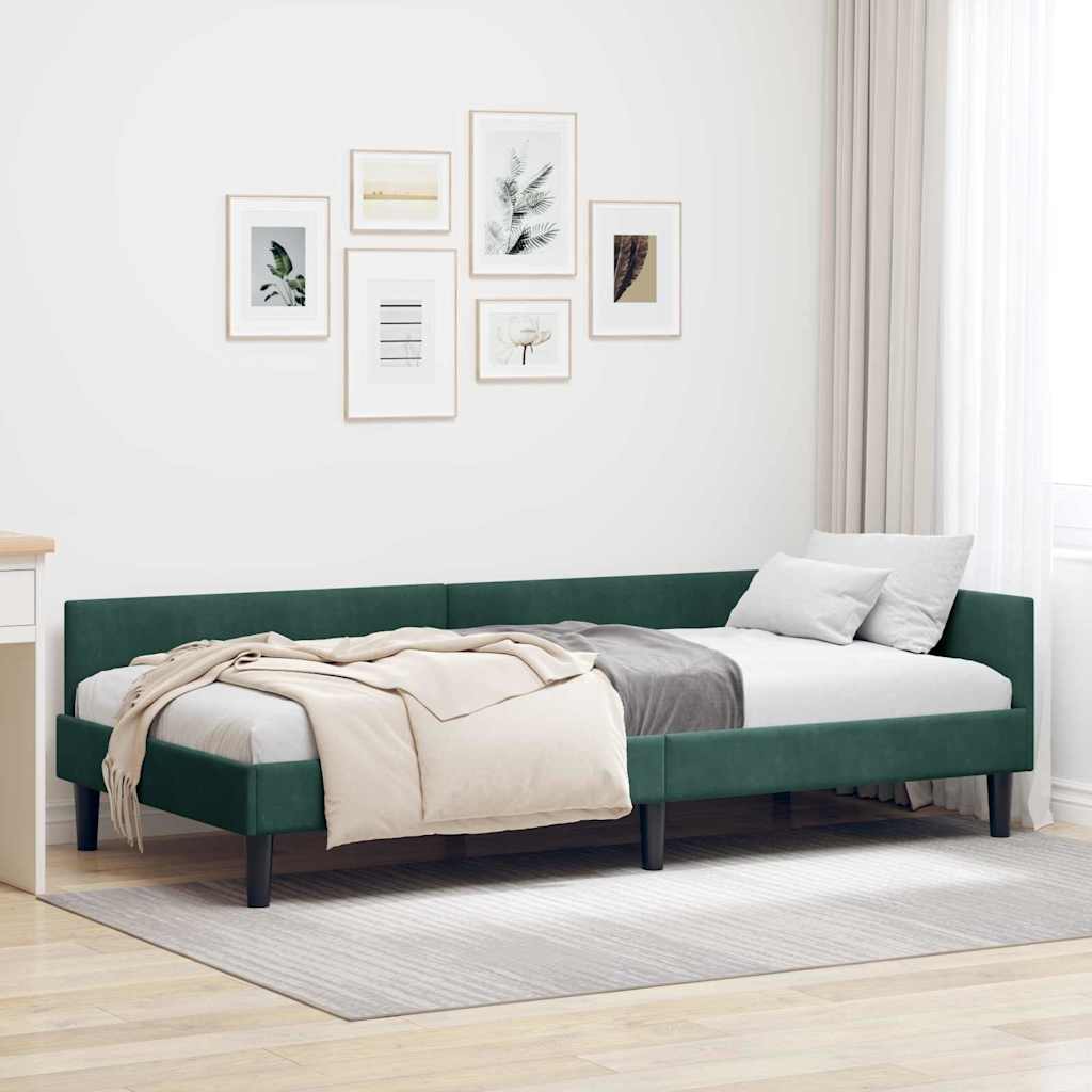 Kutni okvir kreveta Tamnozelena 90 cm x 200 cm Baršun