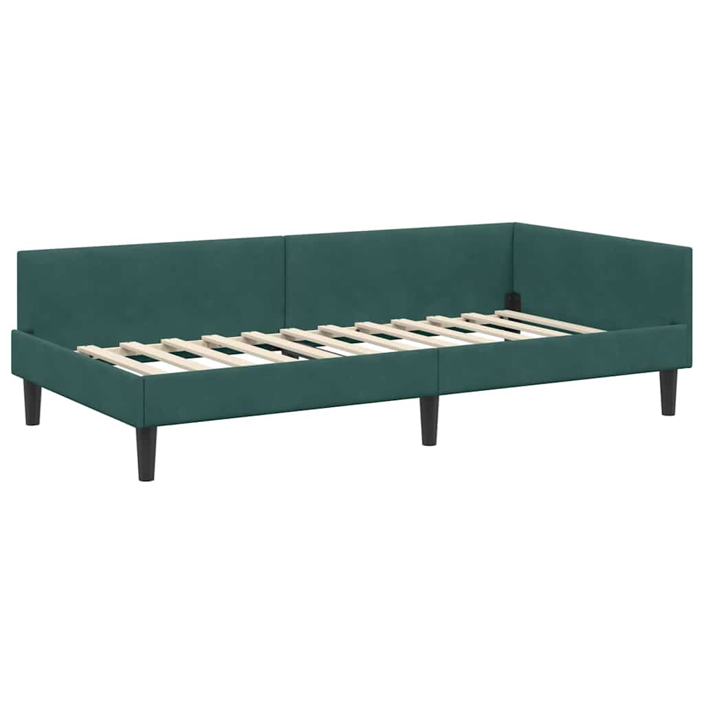 Kutni okvir kreveta Tamnozelena 90 cm x 200 cm Baršun