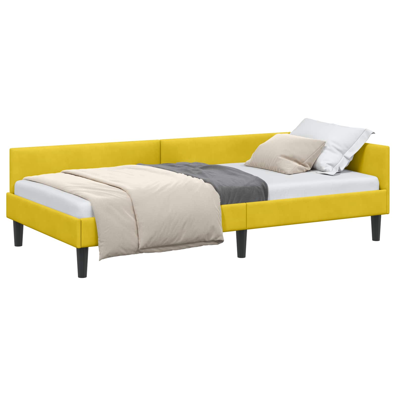 Kutni okvir kreveta s uzglavljem Žuta 90 cm x 200 cm Baršun
