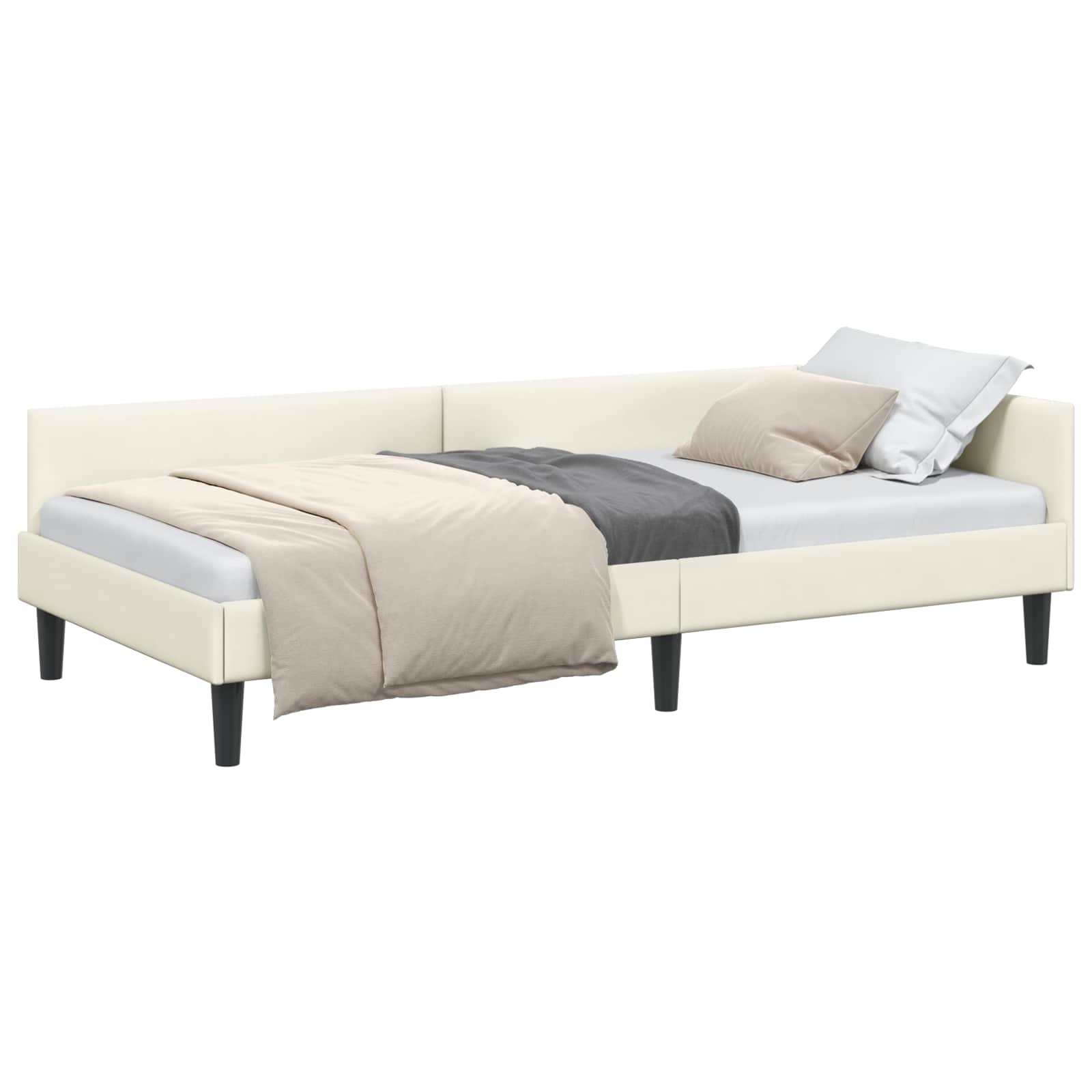 Kutni okvir kreveta s uzglavljem Krema 90 cm x 200 cm Baršun
