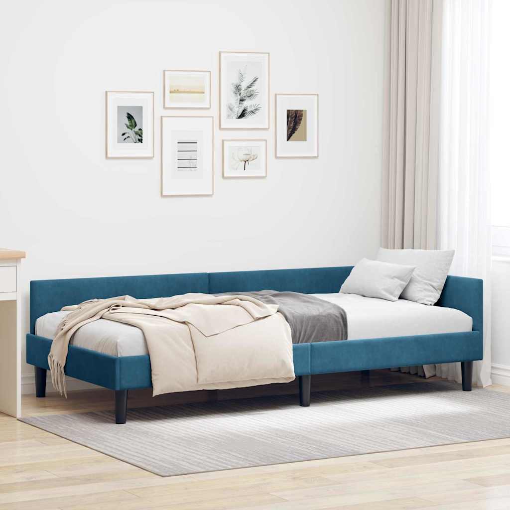Kutni okvir kreveta s uzglavljem Plava 100 cm x 200 cm Baršun