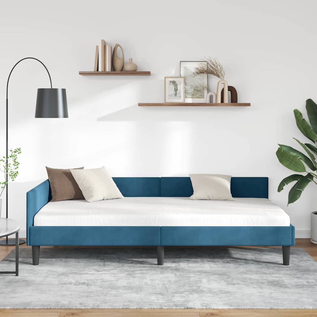 Kutni okvir kreveta s uzglavljem Plava 100 cm x 200 cm Baršun