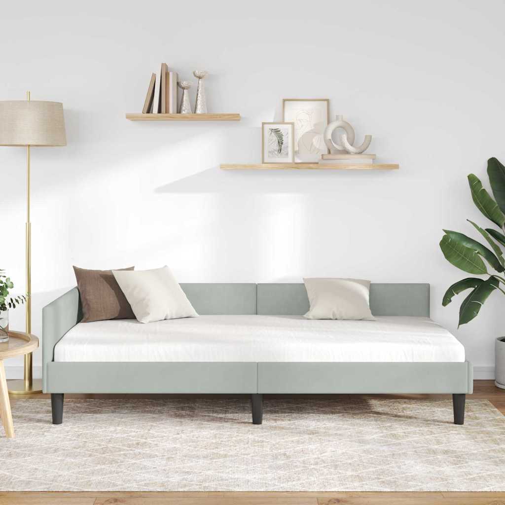Kutni okvir kreveta Svijetlo siva 100 cm x 200 cm Baršun