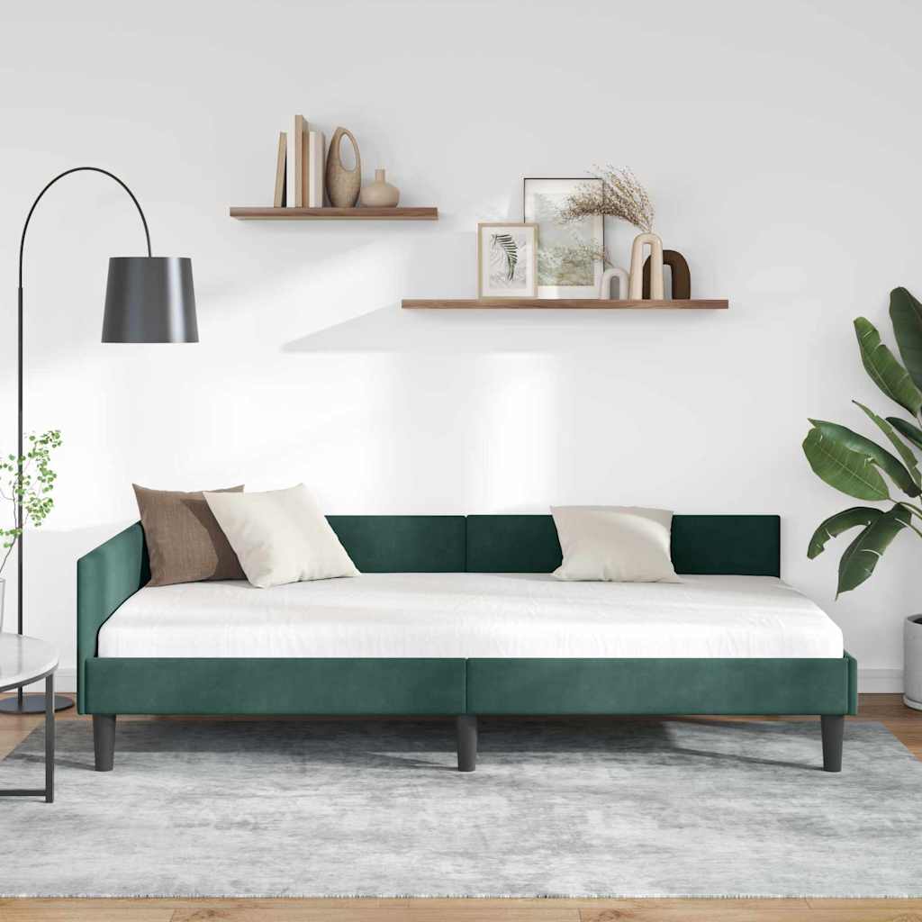 Kutni okvir kreveta Tamnozelena 100 cm x 200 cm Baršun