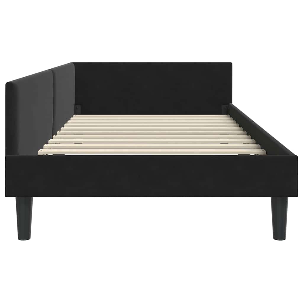Kutni okvir kreveta s uzglavljem Crna 100 cm x 200 cm Baršun