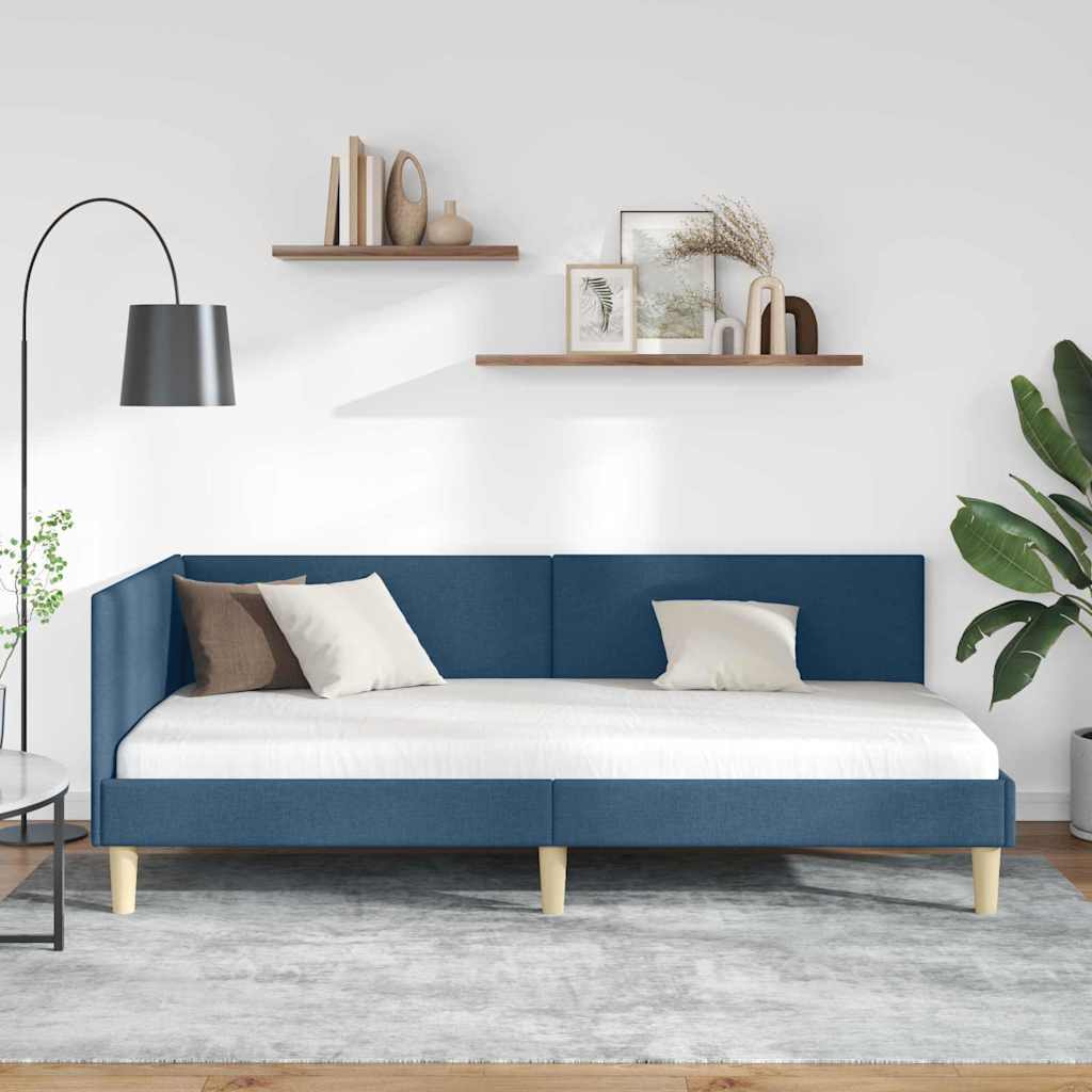 Kutni okvir kreveta Plava 80 cm x 200 cm Tkanina i šperploča