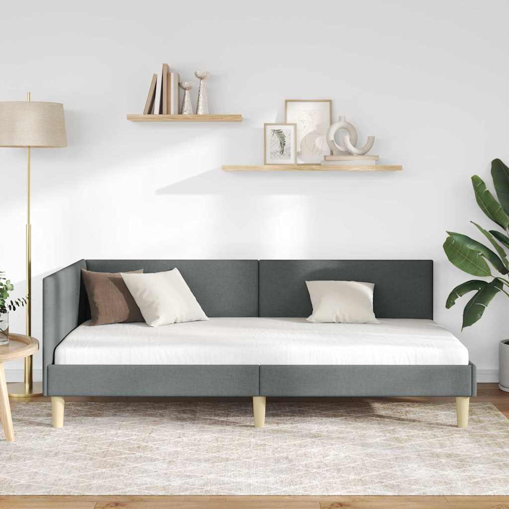 Kutni okvir kreveta s uzglavljem Tamno siva 90 cm x 200 cm