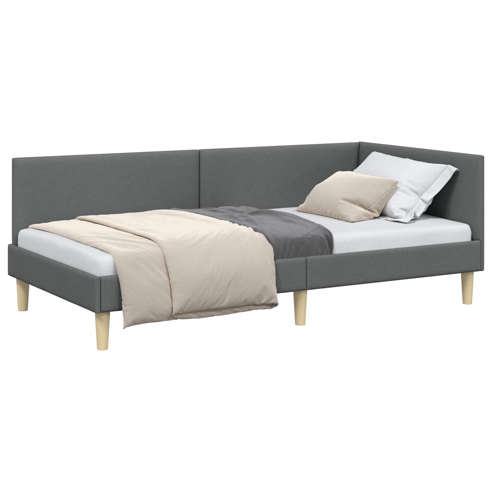 Kutni okvir kreveta s uzglavljem Tamno siva 90 cm x 200 cm