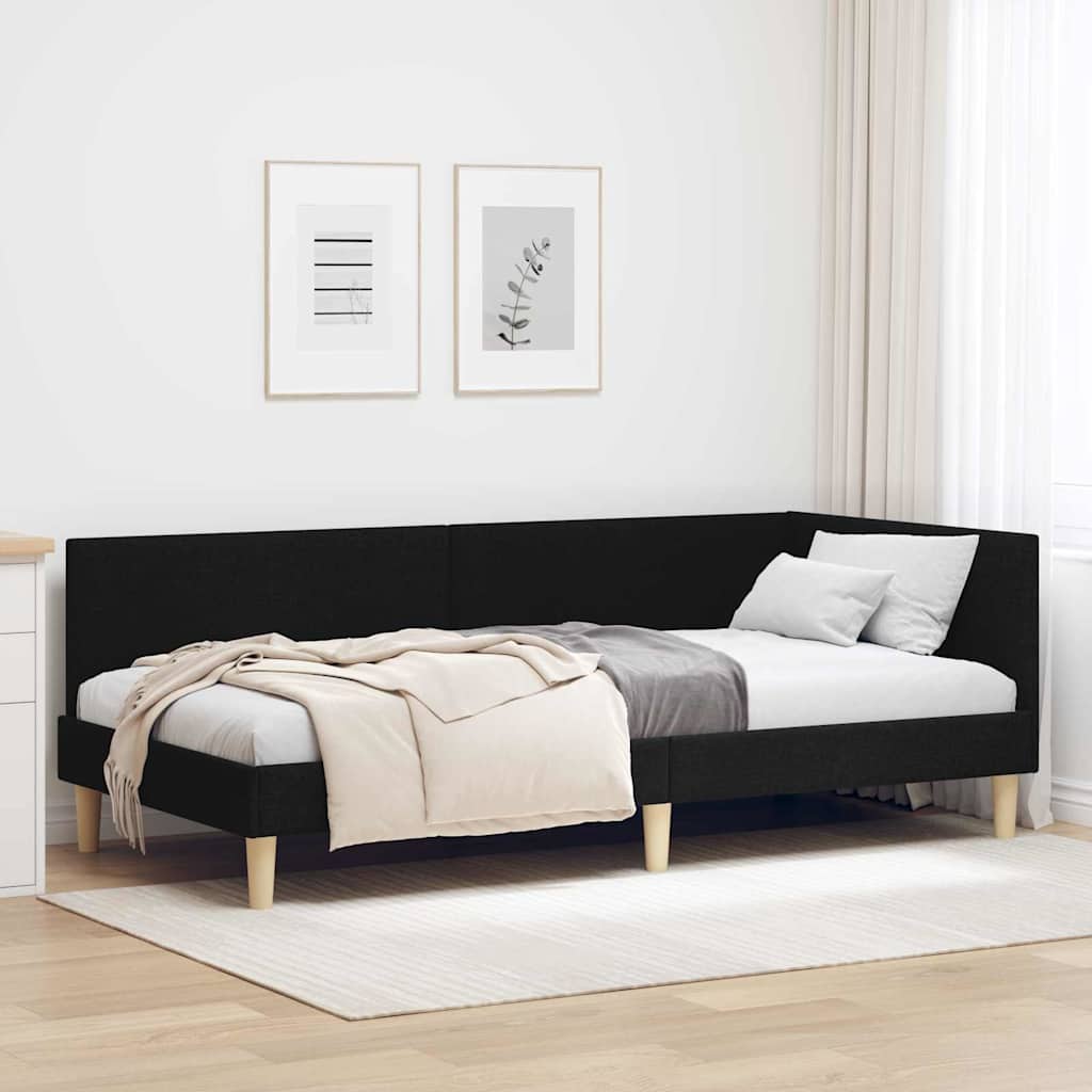 Kutni okvir kreveta Crna 90 cm x 200 cm Tkanina i šperploča