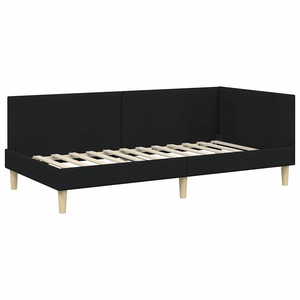 Kutni okvir kreveta Crna 90 cm x 200 cm Tkanina i šperploča